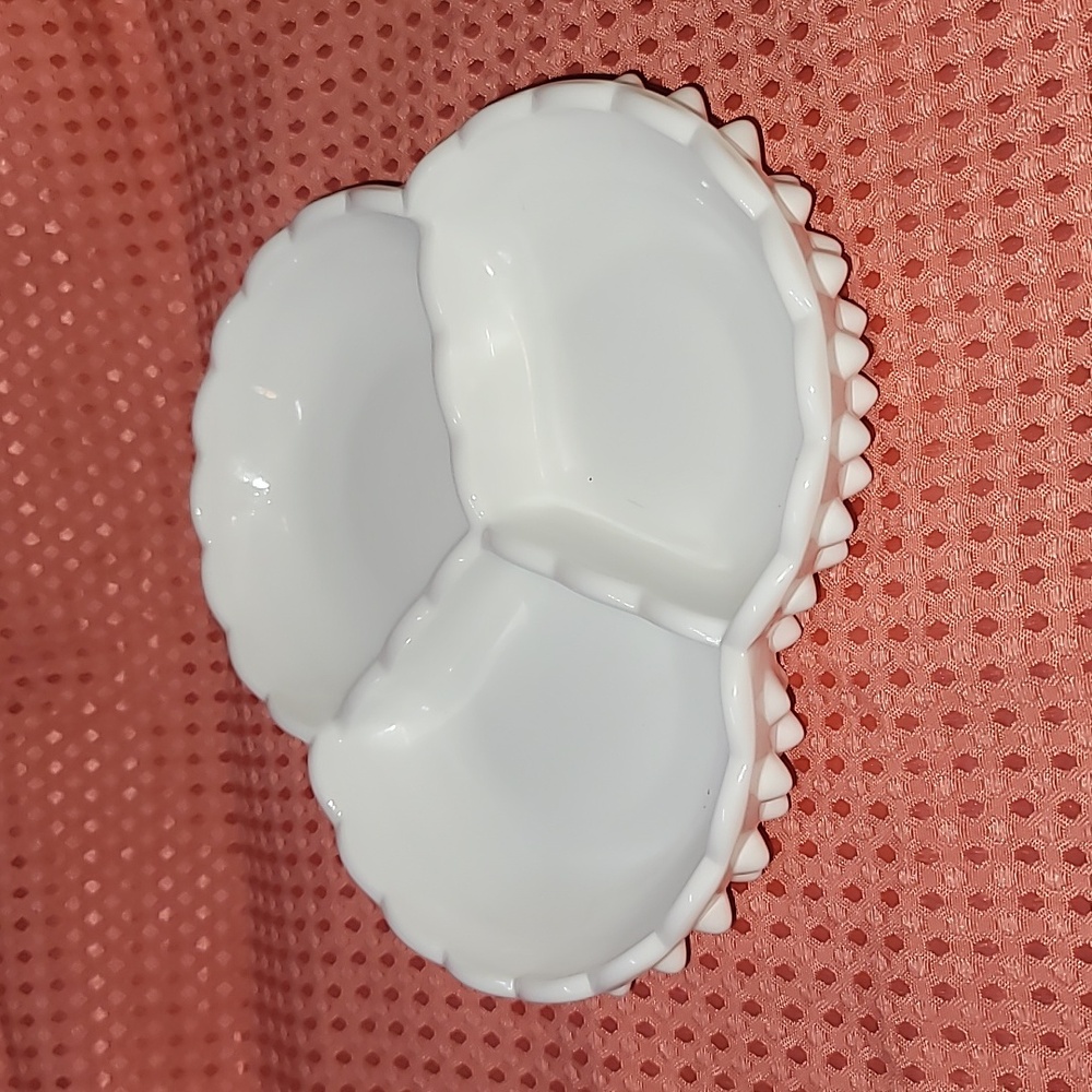 Vintage Milk Glass Hobnail Divided Dish (3) Part Divided Hobnail Dish